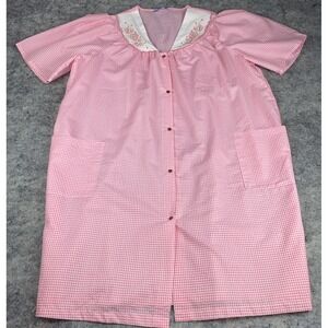 Vintage‎ Dream Crest 3X Pink Gingham Night Gown Pearl Snap Buttons Grannycore